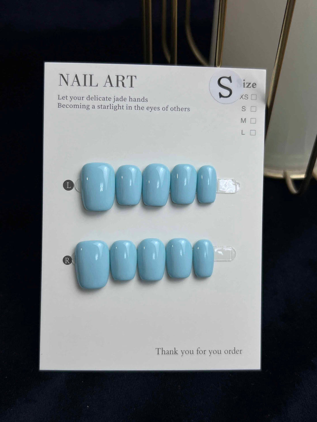 Baby Blue Pătrat Scurt-Unghii false lucrate manual