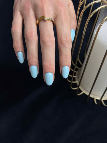 Baby Blue Oval Scurt-Unghii false lucrate manual