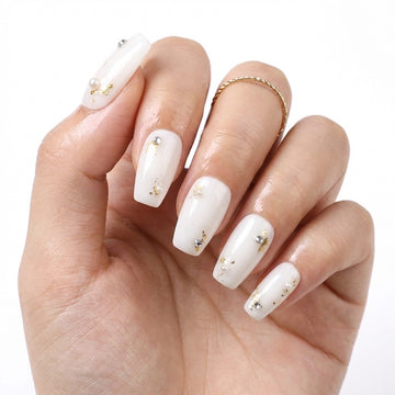 White Gold Elegance Balerină -Unghii false lucrate manual