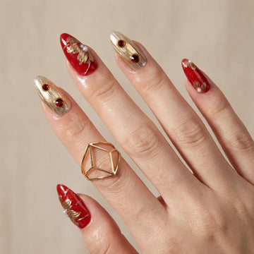 Ruby Gold migdală-Unghii false lucrate manual