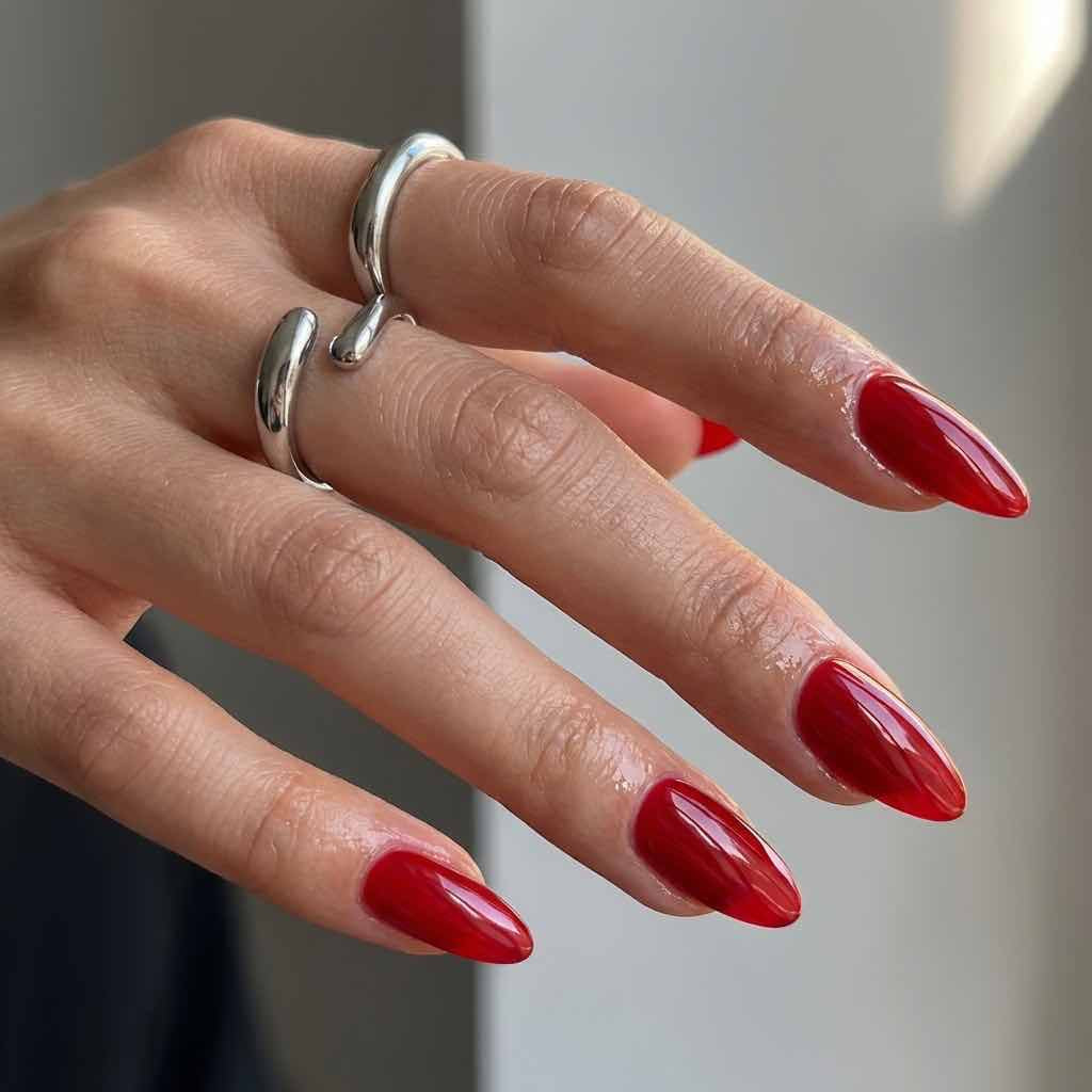 Red Diva uni migdală/balerină medie-Unghii false lucrate manual