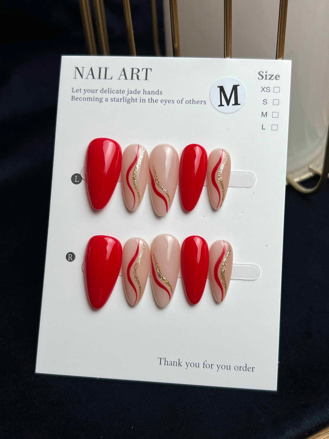 Red Lux Migdală-Unghii false lucrate manual