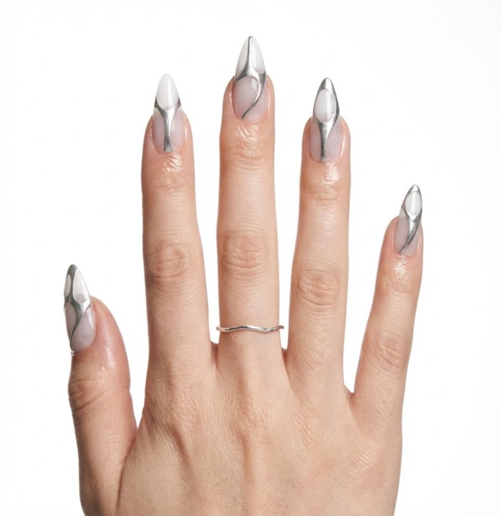 Ice Silver Chrome Stiletto-Unghii false lucrate manual