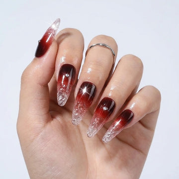 Red Ice Queen migdală lungă-Unghii false lucrate manual